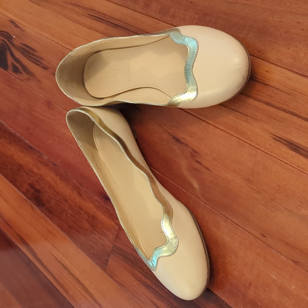 J.Crew nude with gold ballet flats